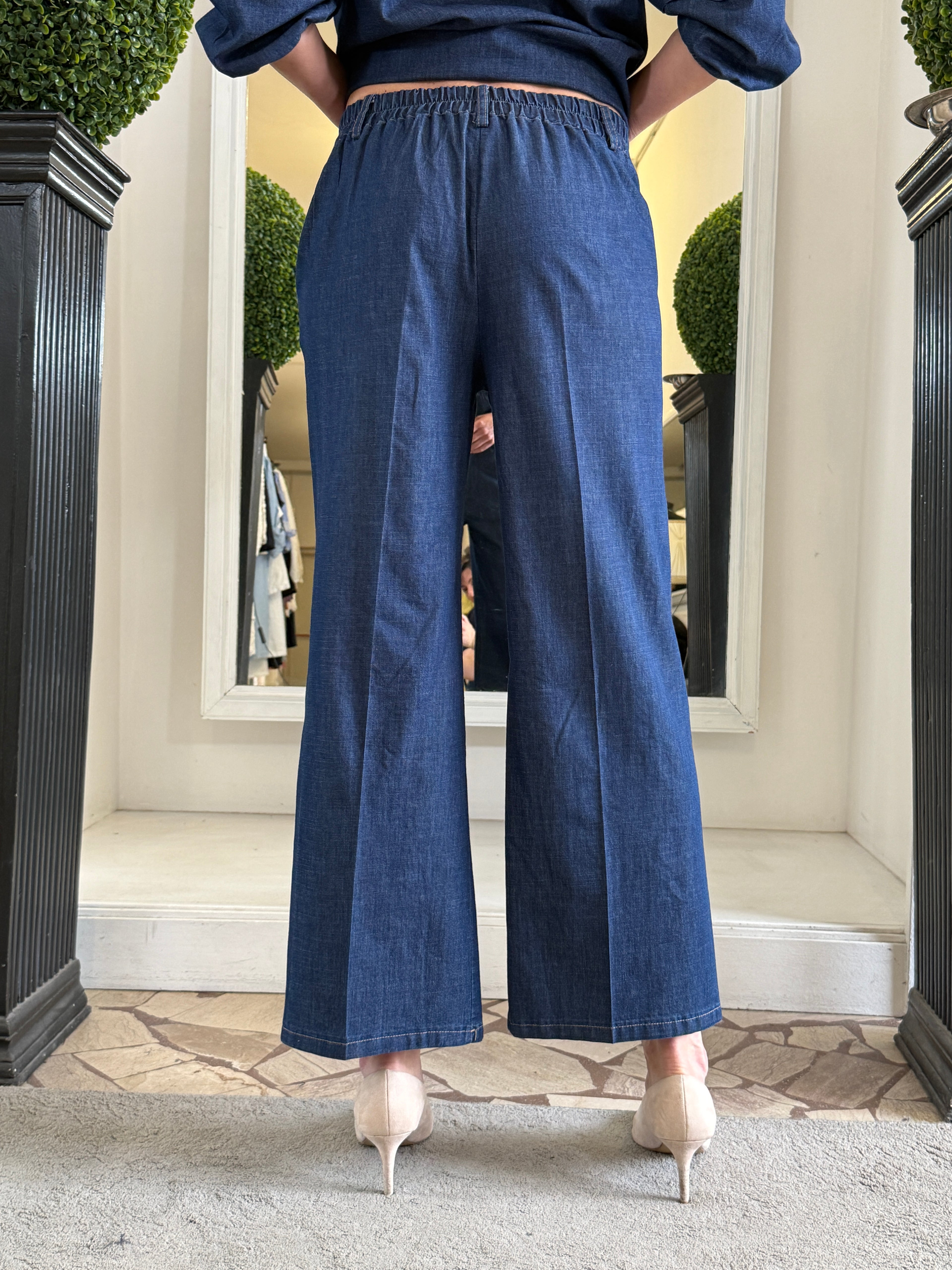 Pantaloni a Palazzo in Denim Leggero