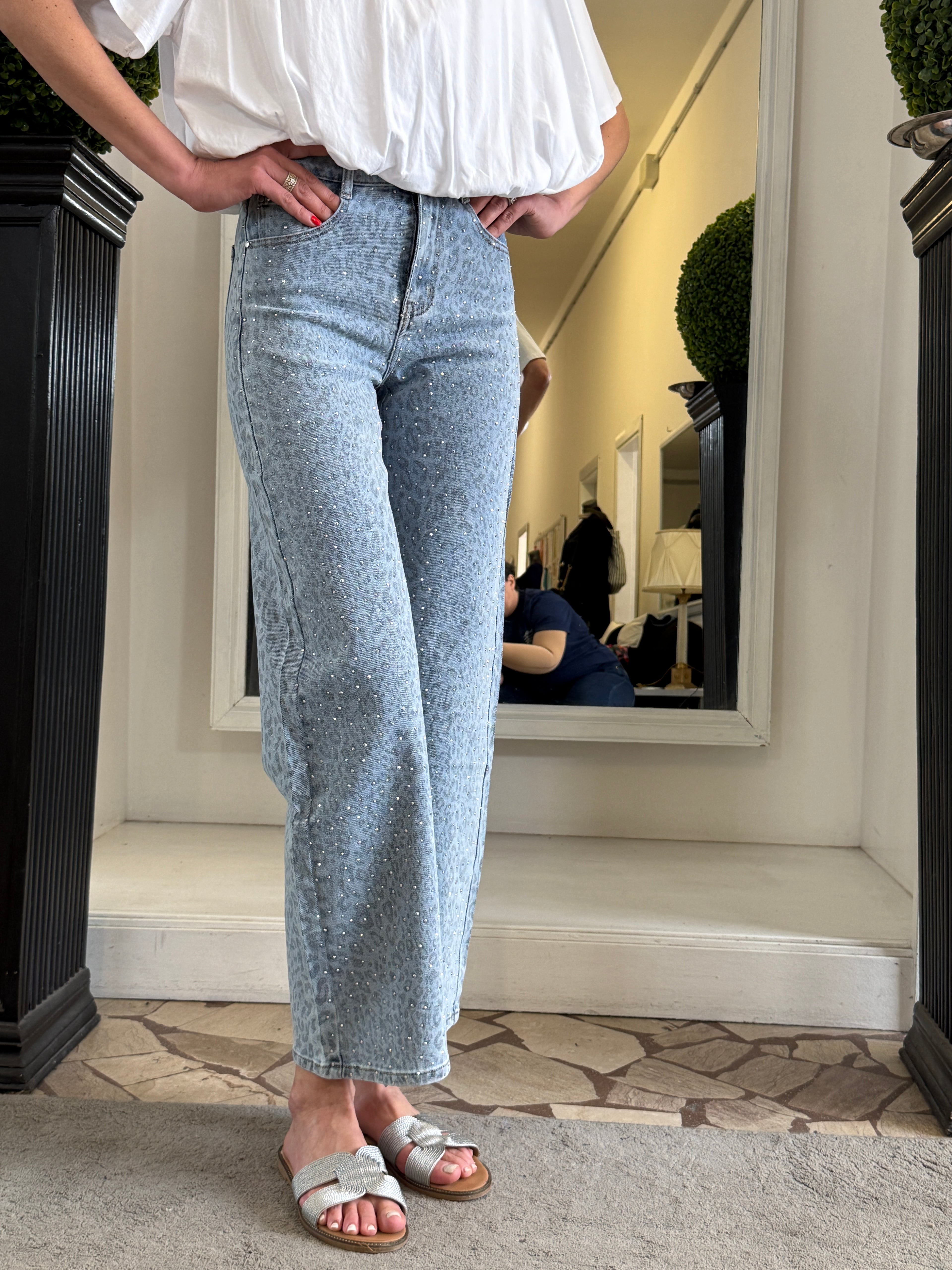 Jeans Maculati con Brillantini