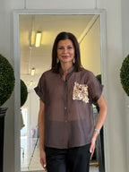 Camicia Maniche Corte con Risvolto e Pailettes