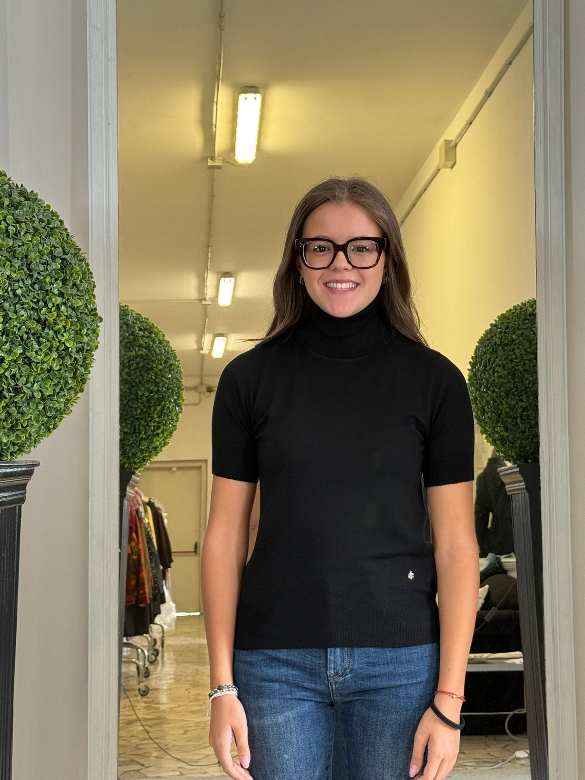FreshFlower Dolcevita a Manica Corta in Maglia Fine