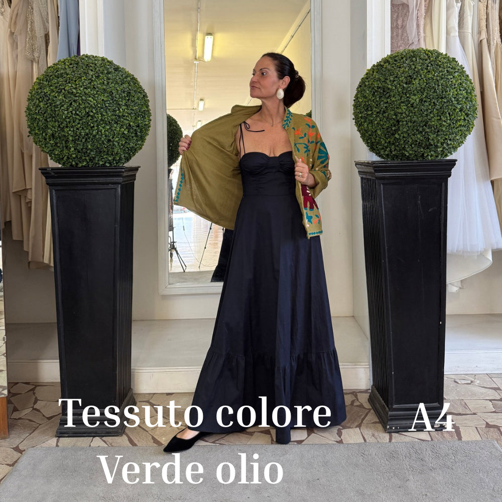 Suzani Indiano Estivo Verde Olio con Ricami