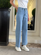 Jeans a Vita Alta con Nervatura Centrale