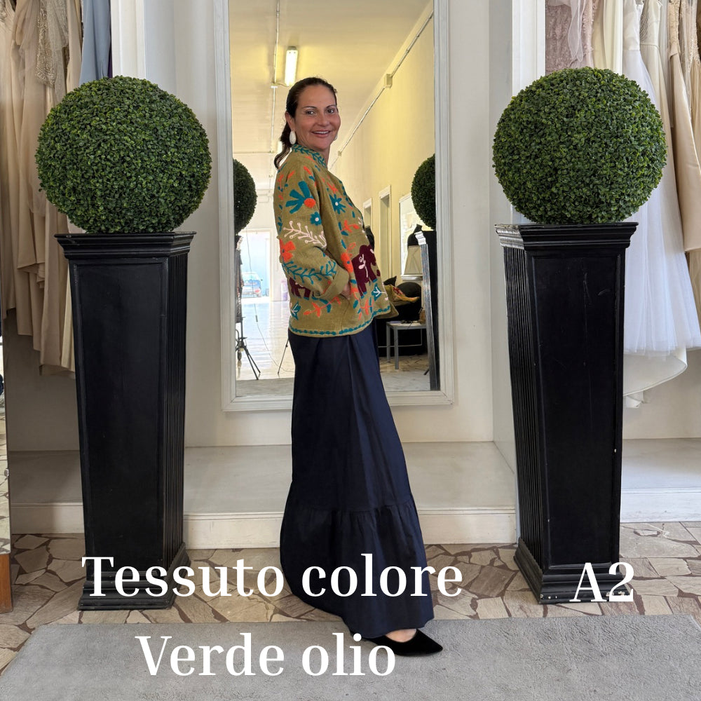 Suzani Indiano Estivo Verde Olio con Ricami