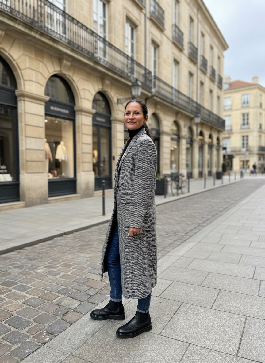 Cappotto Zig Zag con Spilla