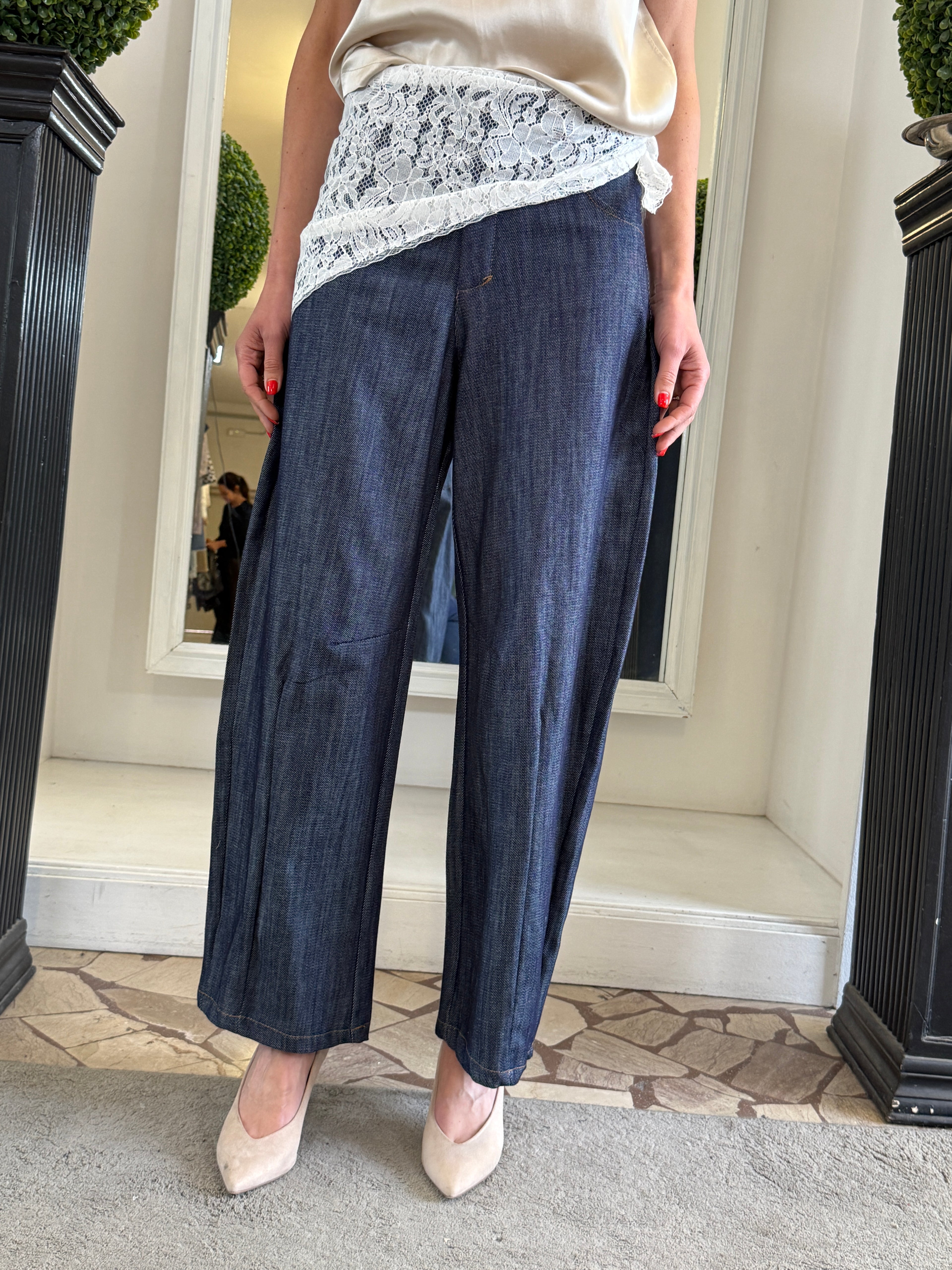 Jeans in Denim Leggero con Bandana in Pizzo