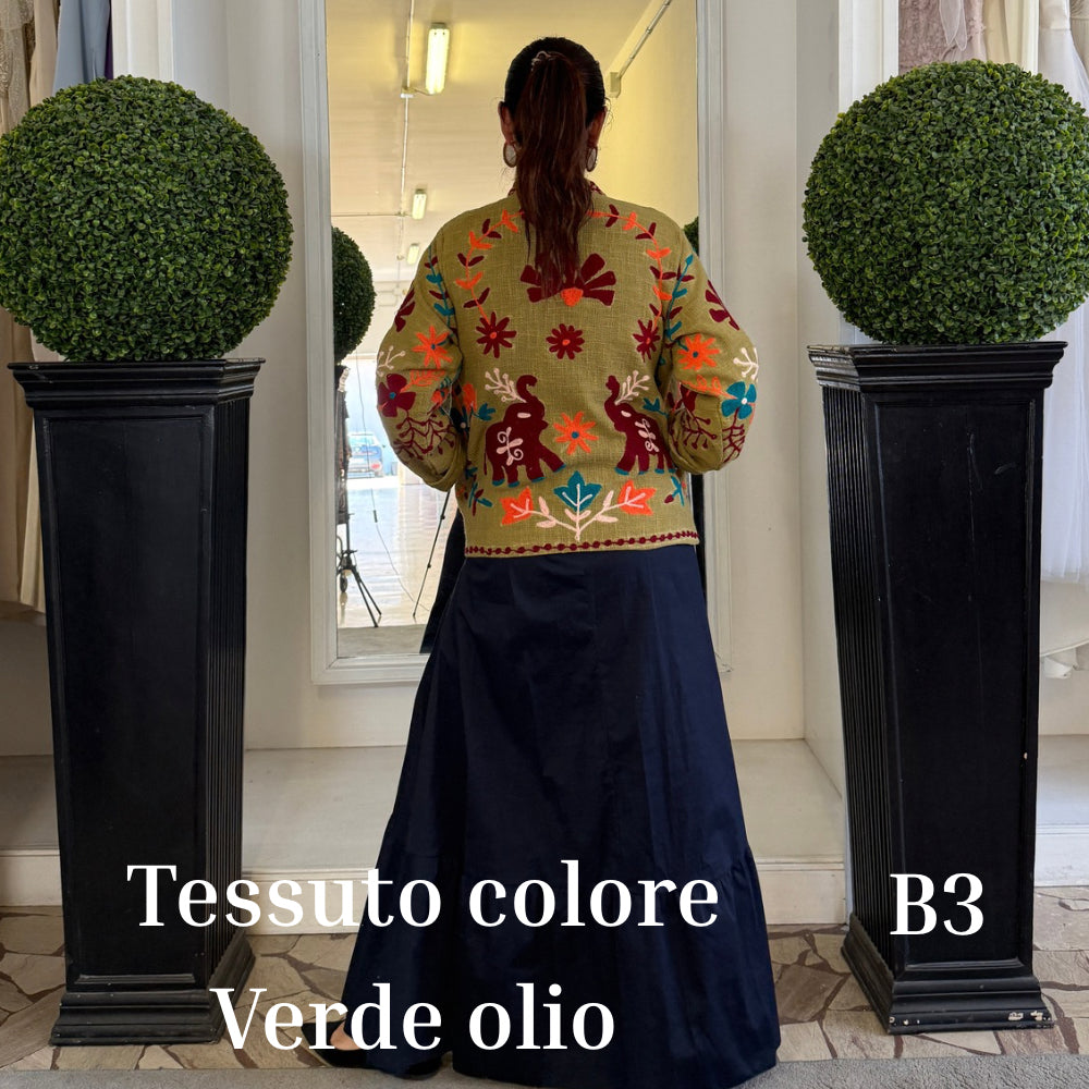 Suzani Indiano Estivo Verde Olio con Ricami