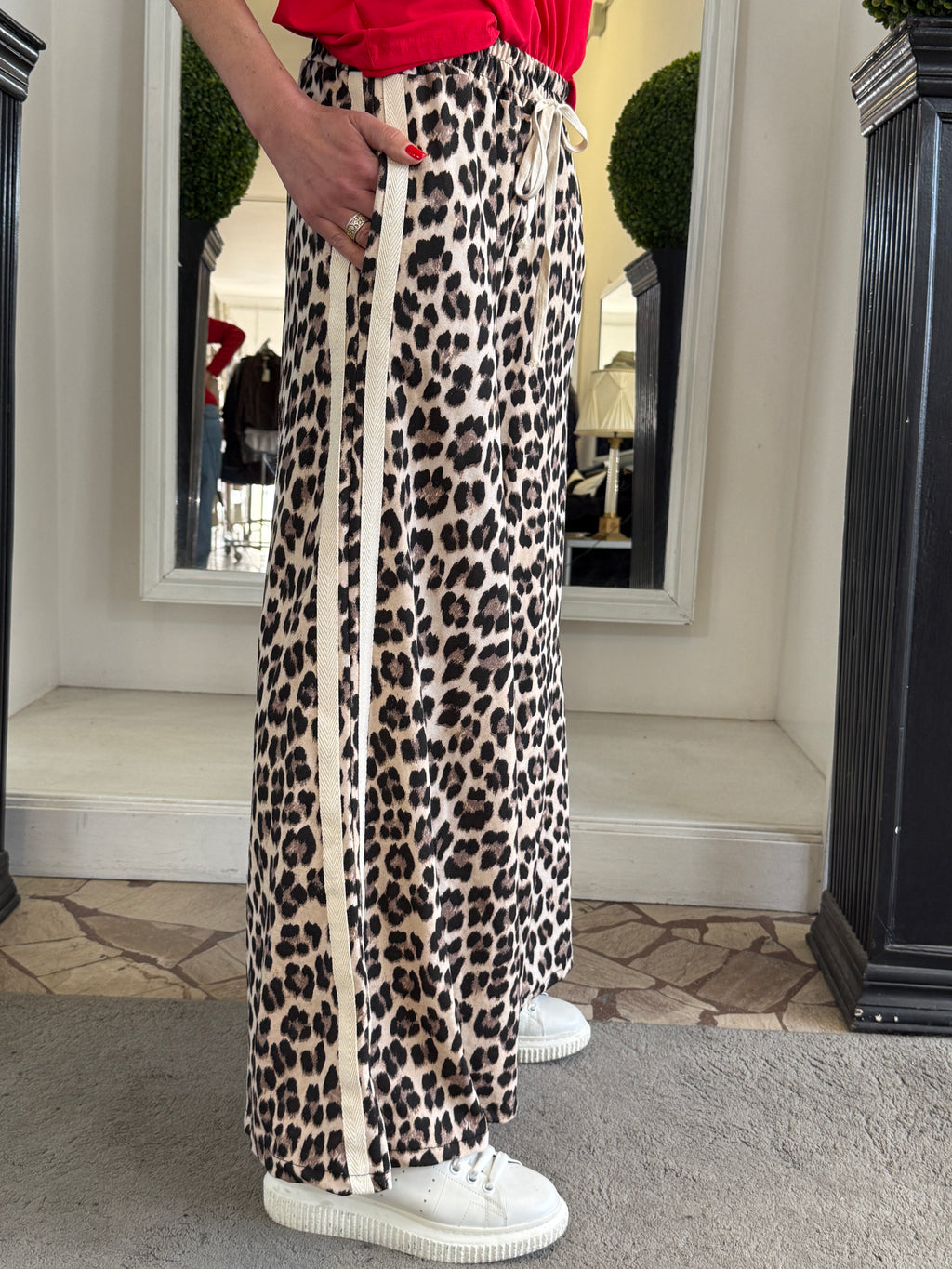 Pantapalazzo in Cotone Maculati con Banda Lateriale e Coulisse