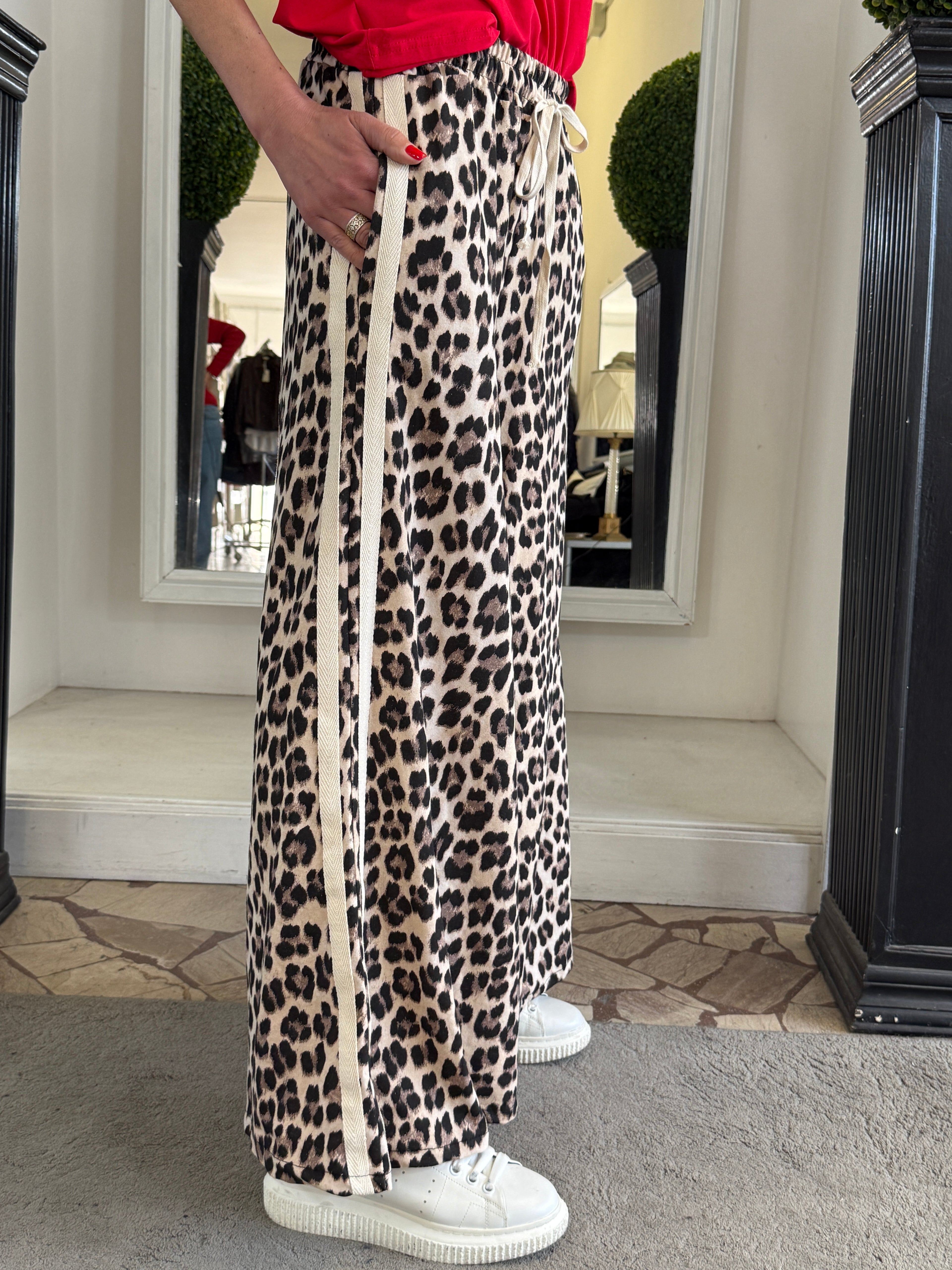 Pantapalazzo in Cotone Maculati con Banda Lateriale e Coulisse