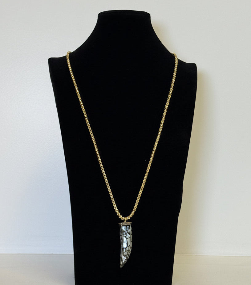 Genny Collana Lunga in Metallo Dorato con Corno