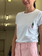 T-shirt in Cotone con Ricamo Champagne