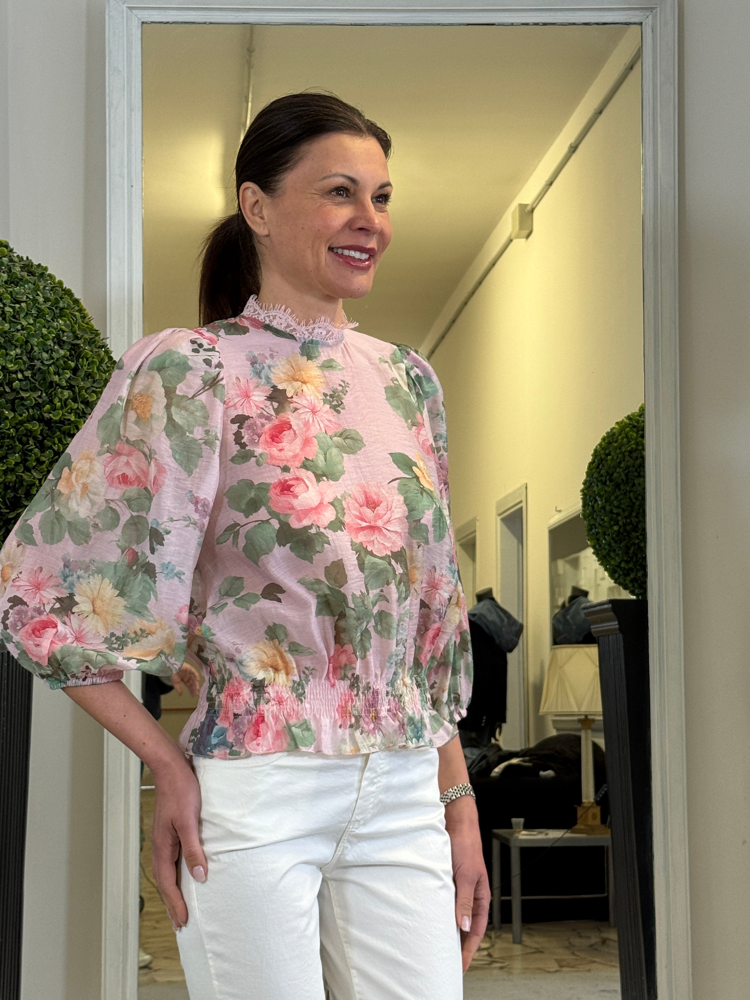 Tensione In Camicia Floreale con Elastico