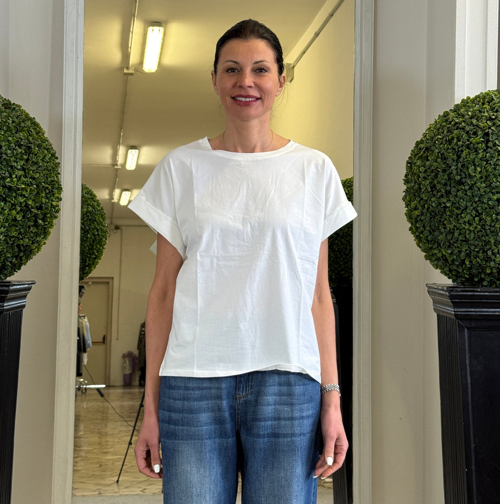 T-shirt Basic con Maniche con Risvolto