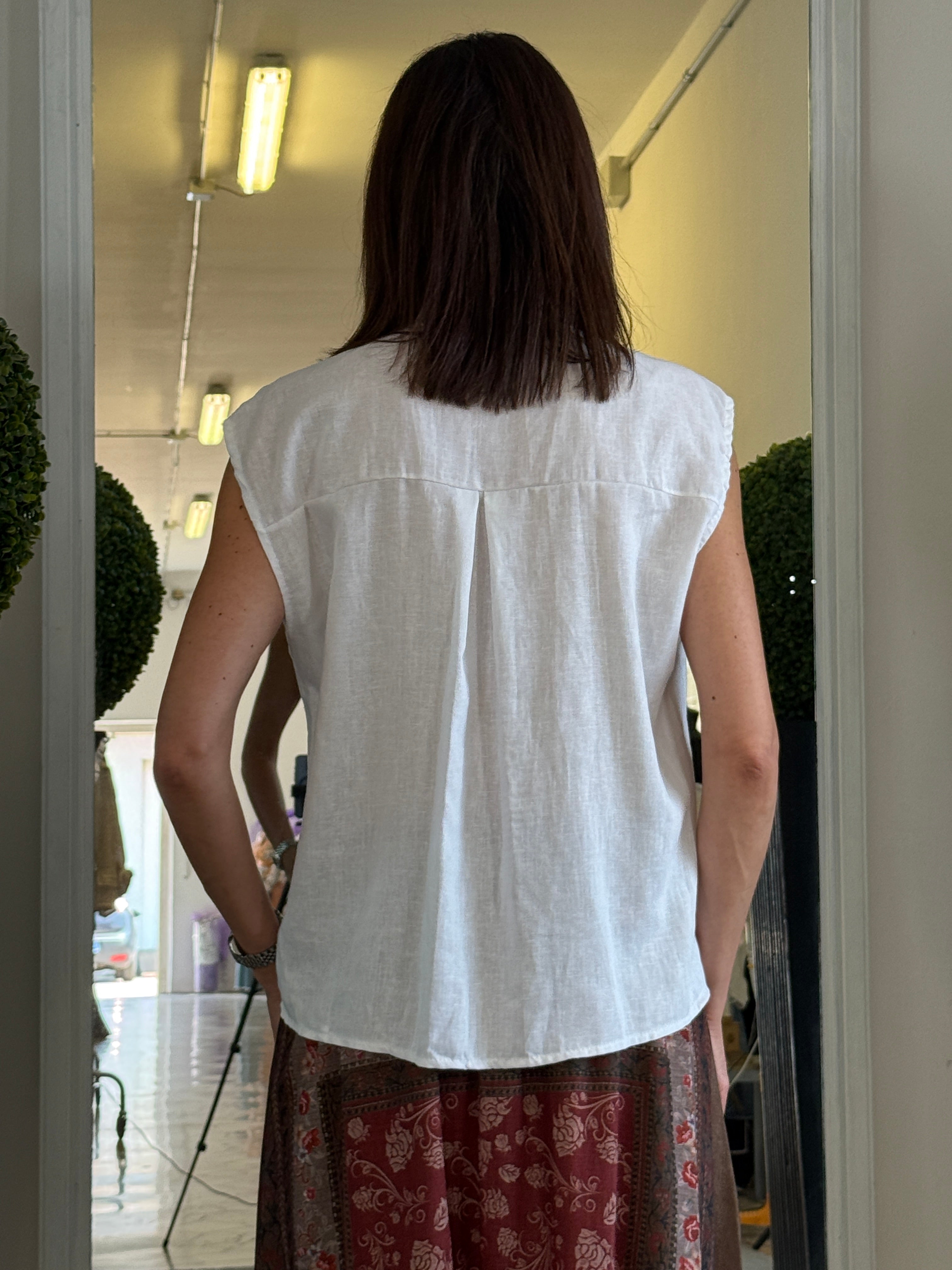 Camicia Senza Maniche con Pailettes Misto Lino