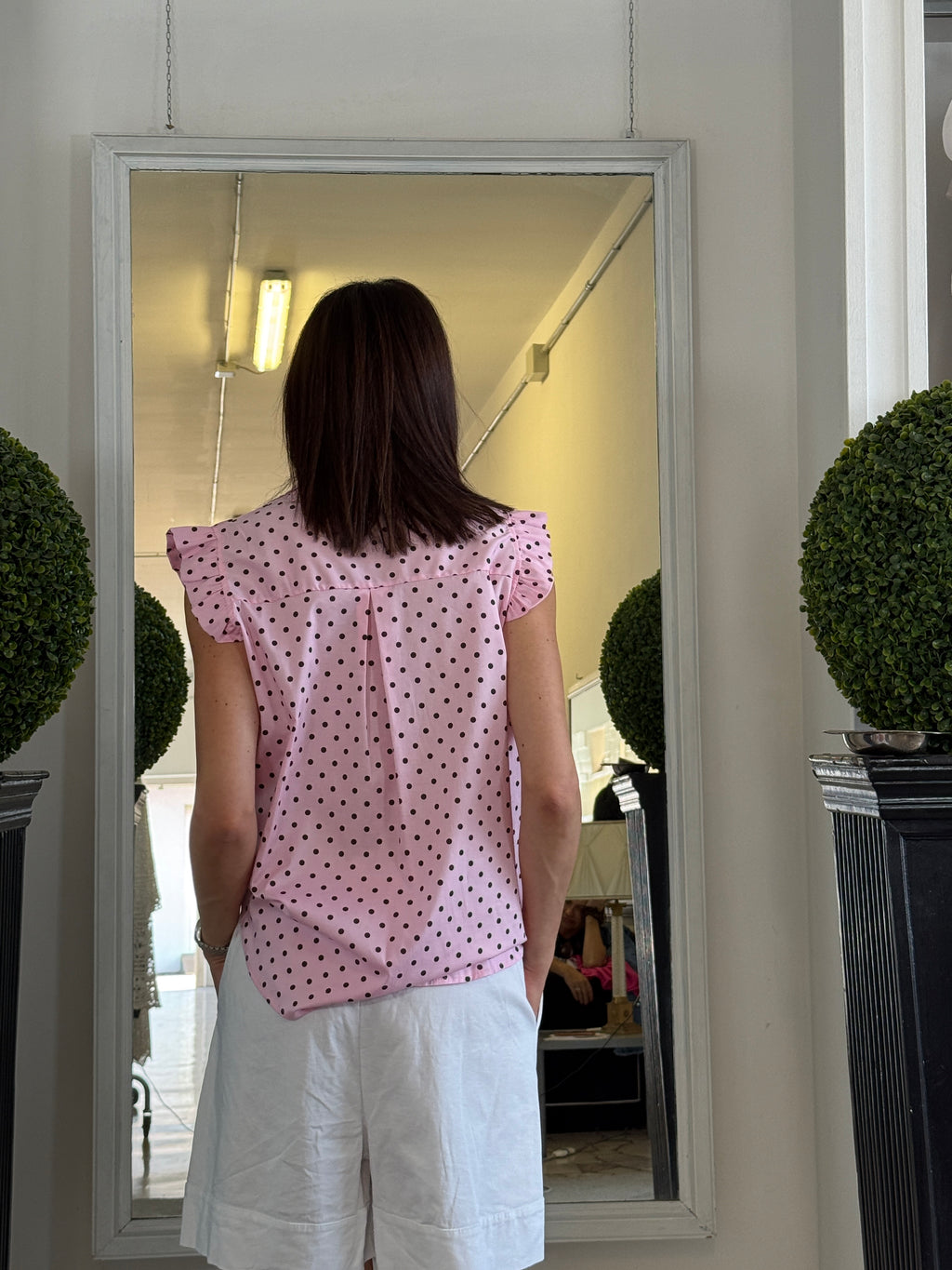 Camicia Senza Maniche con Rouches Collo alla Coreana Poise