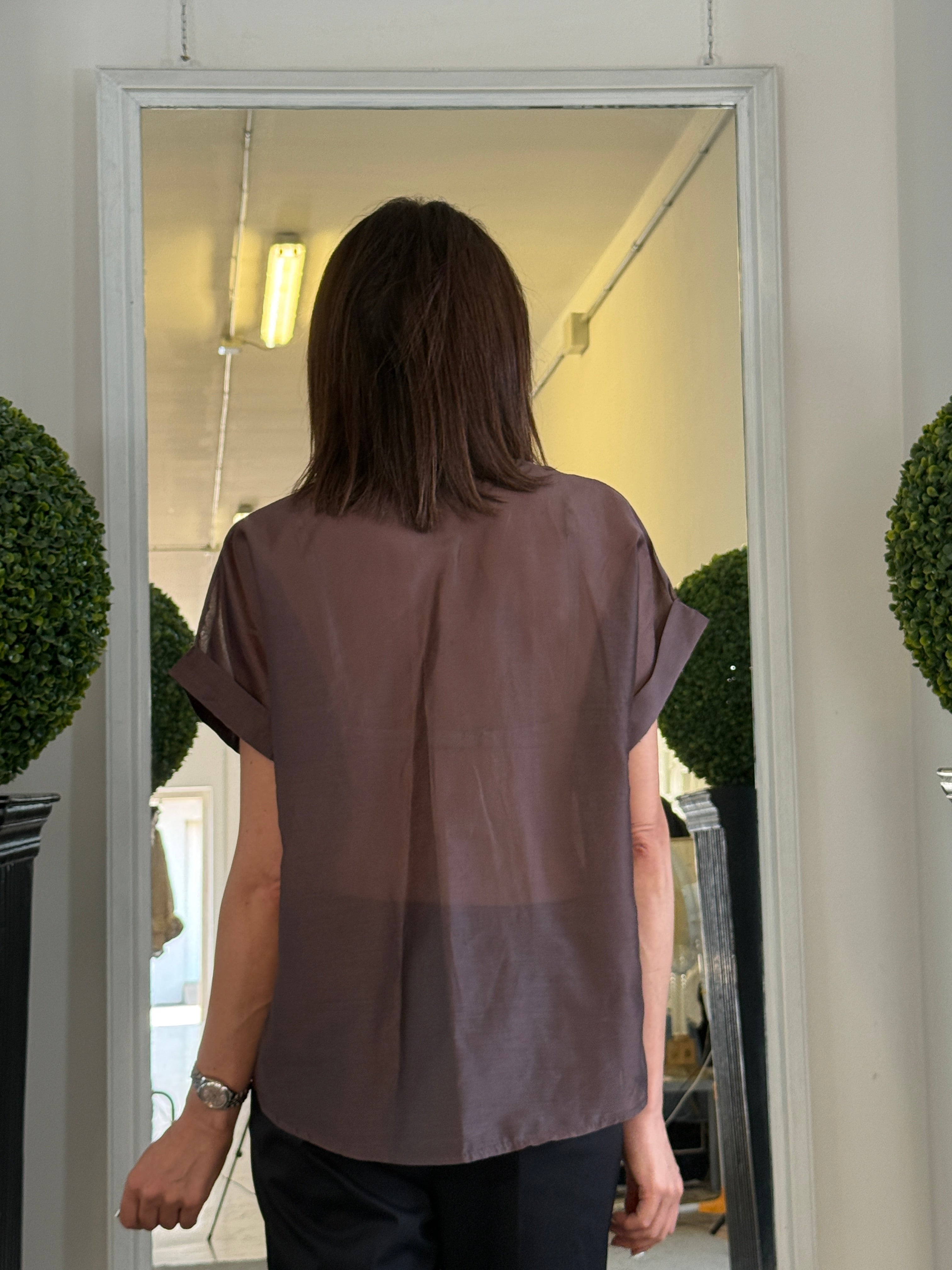 Camicia Maniche Corte con Risvolto e Pailettes