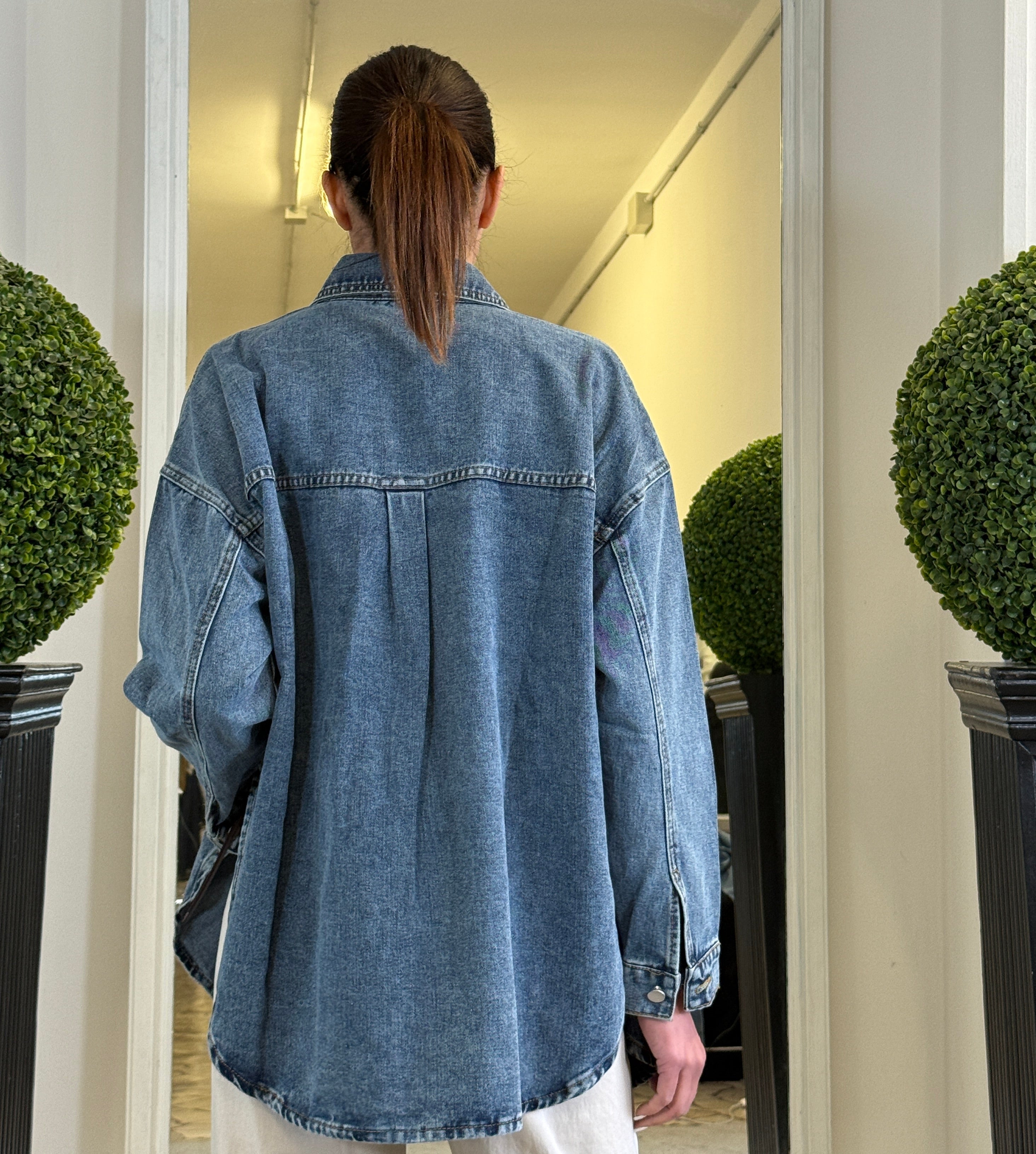 Camicia Over in Denim con Tasche