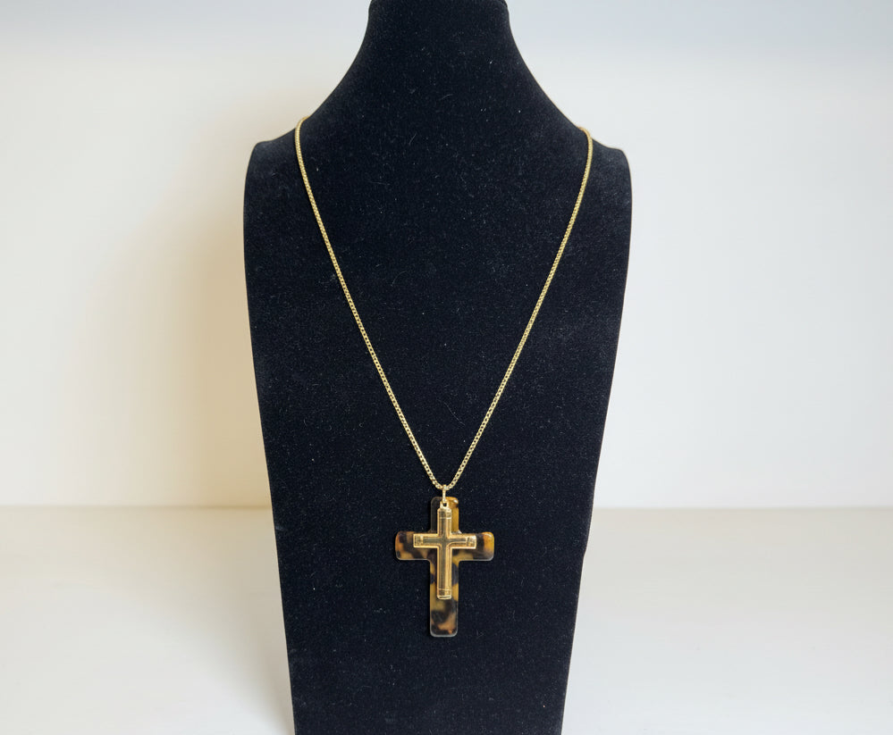 Collana Lunga in Metallo Dorato con Croce