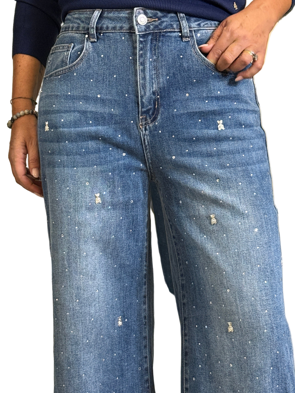 Jeans a Palazzo con Strass
