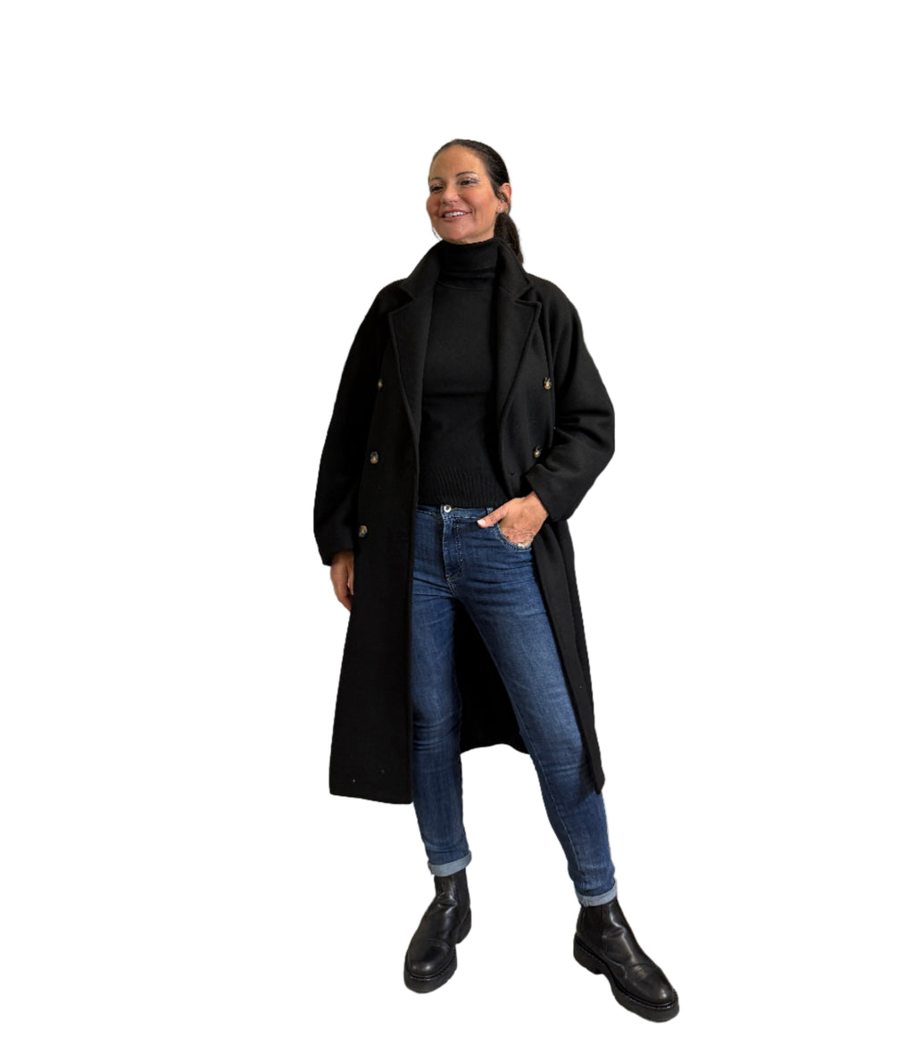 Cappotto doppio petto con cintura