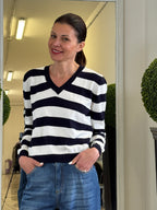 Tensione In Maglia Scollo a V Maniche Lunghe a Righe