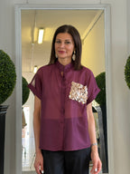 Camicia Maniche Corte con Risvolto e Pailettes