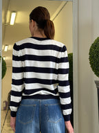 Tensione In Maglia Scollo a V Maniche Lunghe a Righe