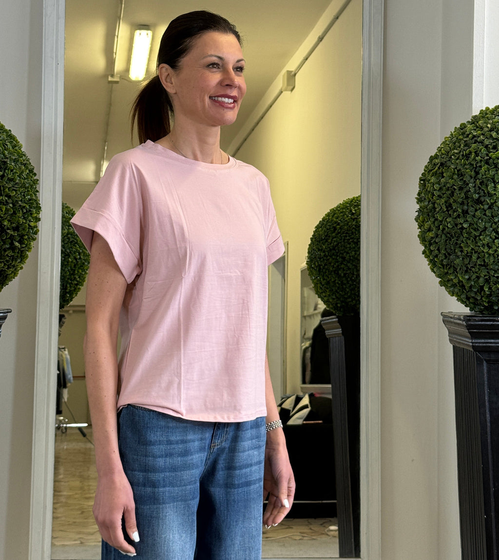 T-shirt Basic con Maniche con Risvolto