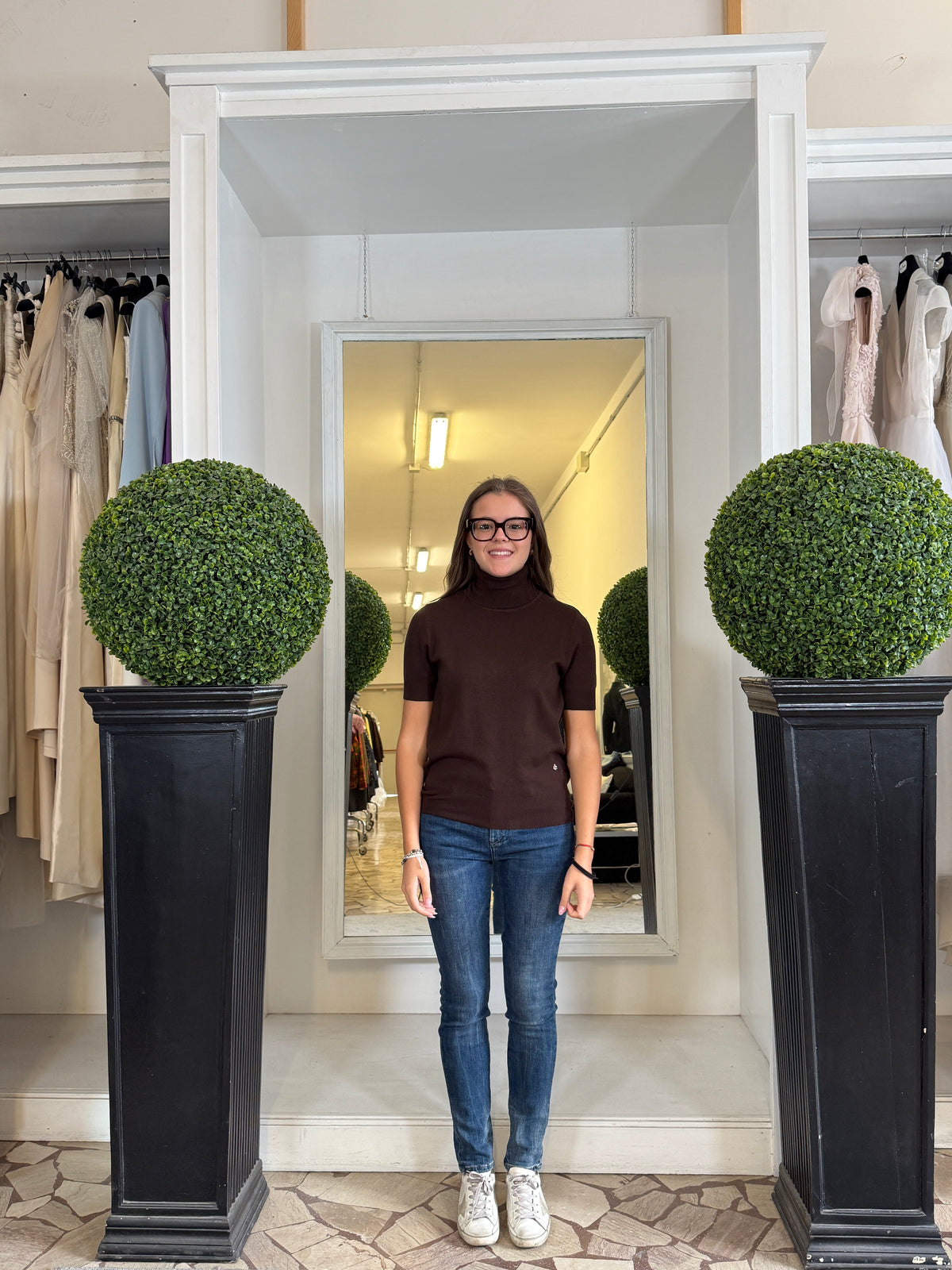 FreshFlower Dolcevita a Manica Corta in Maglia Fine