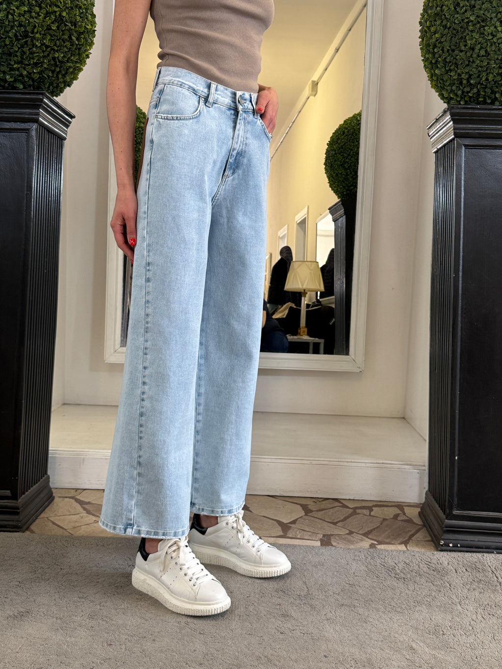 Tensione In Jeans a Palazzo con Tasche in Ecodainetto