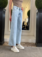 Tensione In Jeans a Palazzo con Tasche in Ecodainetto