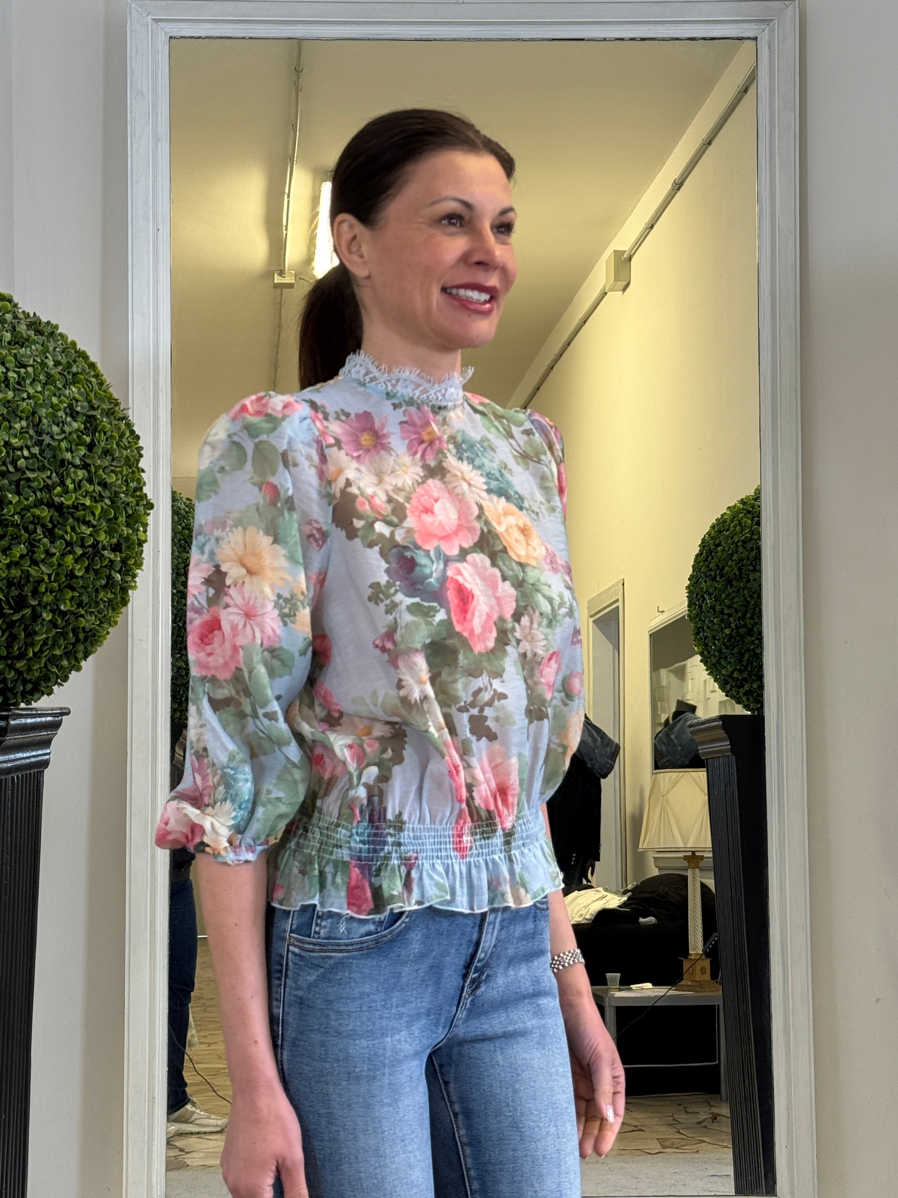 Tensione In Camicia Floreale con Elastico