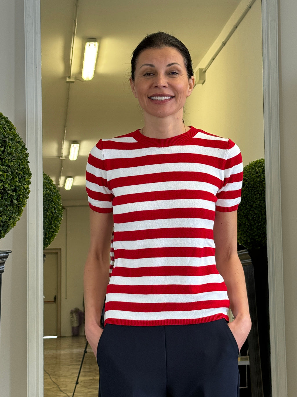 Tensione In Maglia Girocollo Maniche Corte a Righe