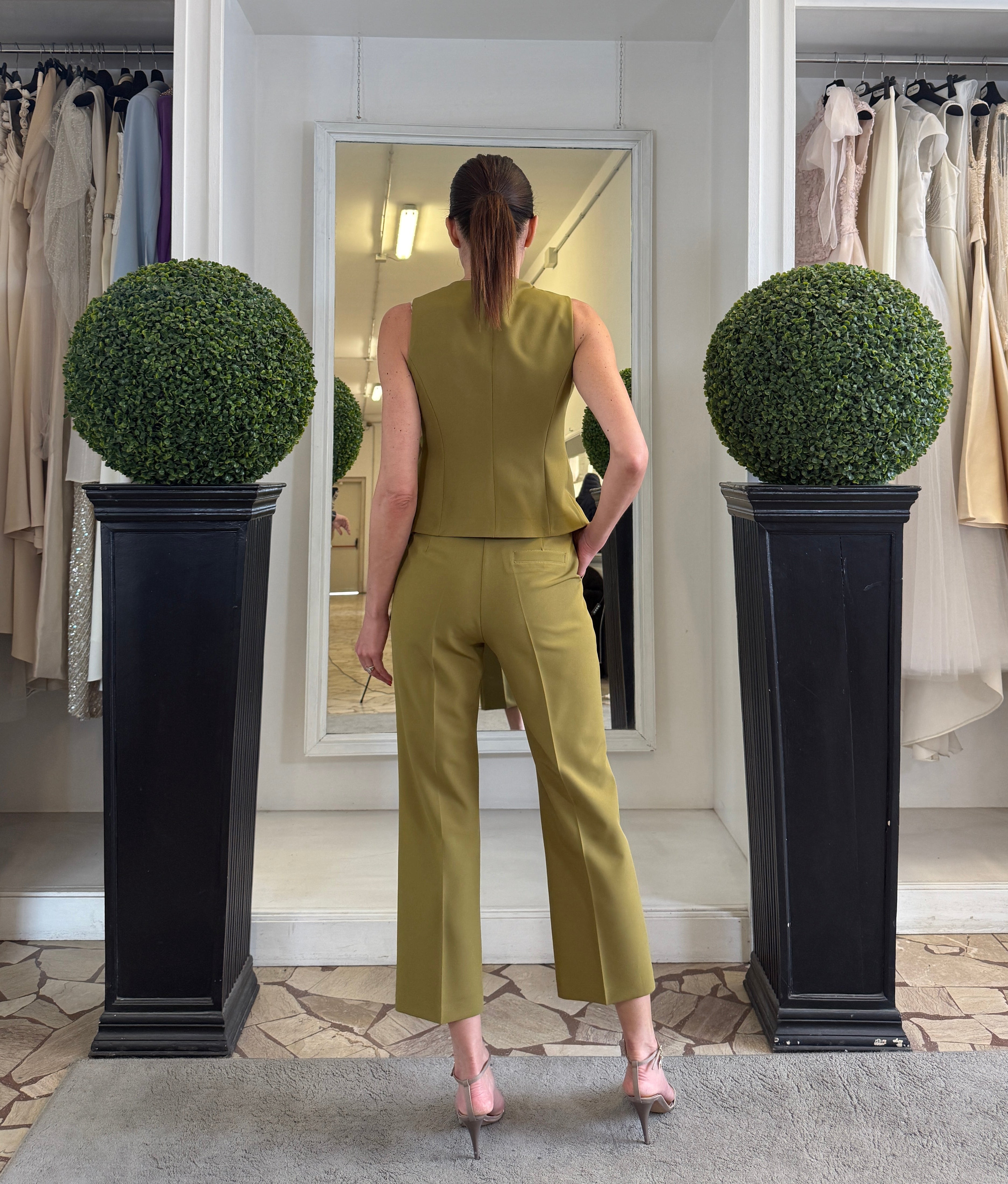 MaryLey Completo con Gilet e Pantaloni Oliva