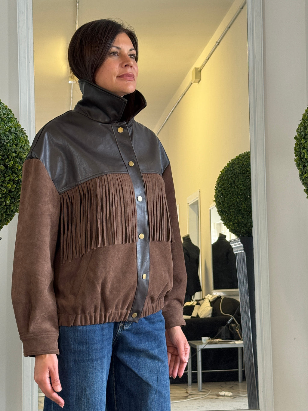 Bomber Ale in Ecopelle con Frange 775