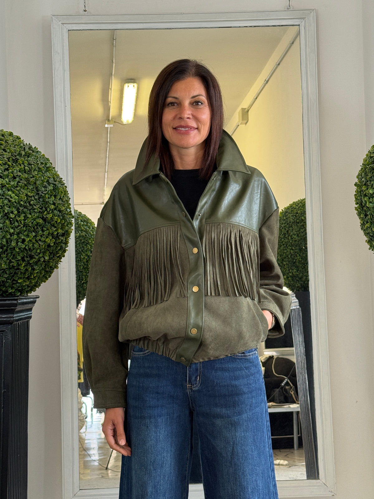 Bomber Ale in Ecopelle con Frange 775