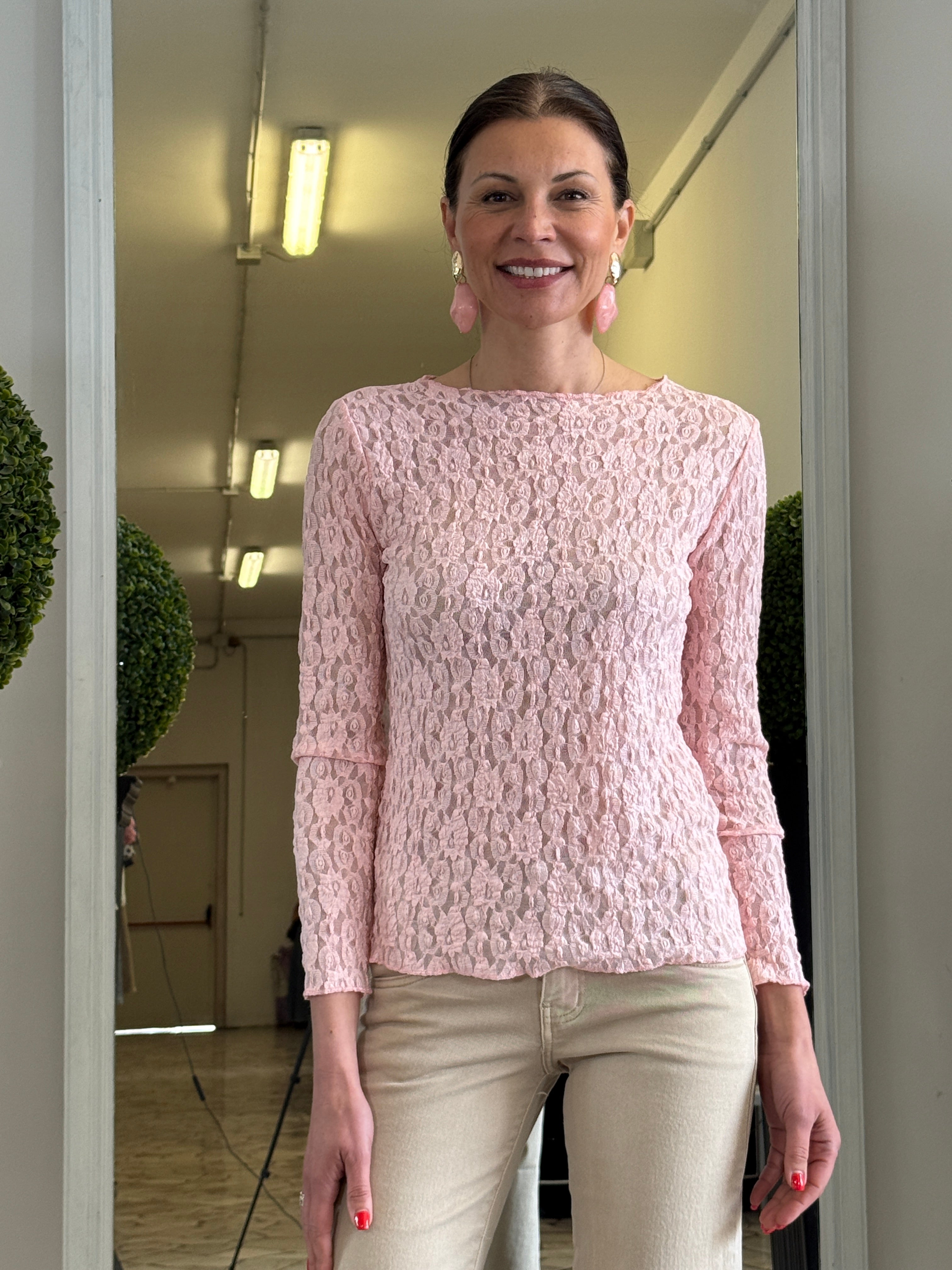 Maglia in Pizzo Elasticizzata Manica Lunga