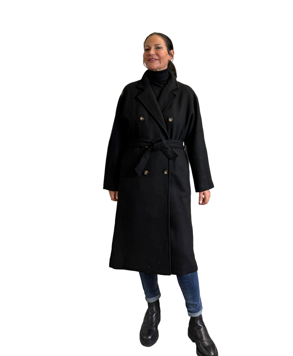 Cappotto doppio petto con cintura