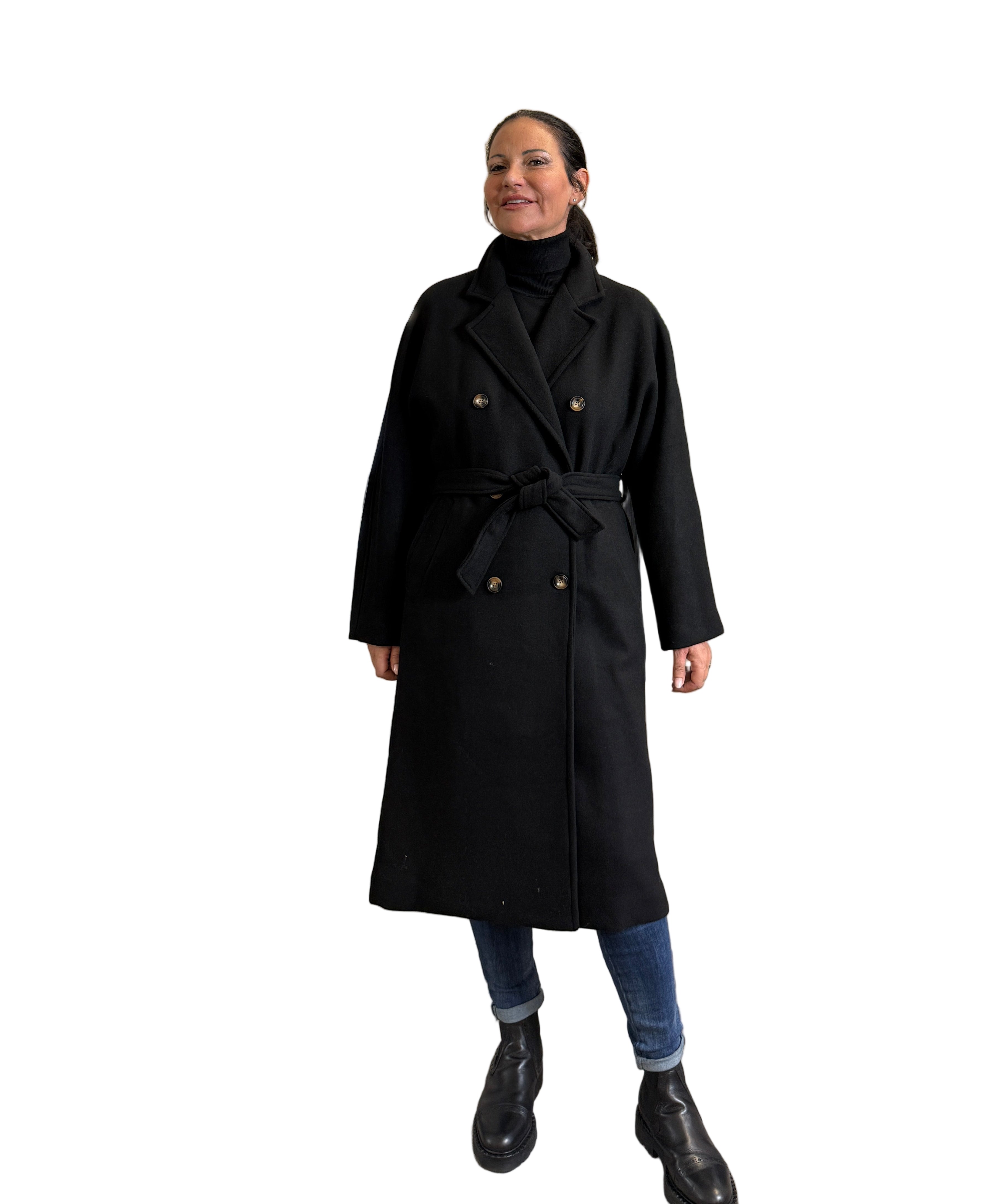 Cappotto doppio petto con cintura