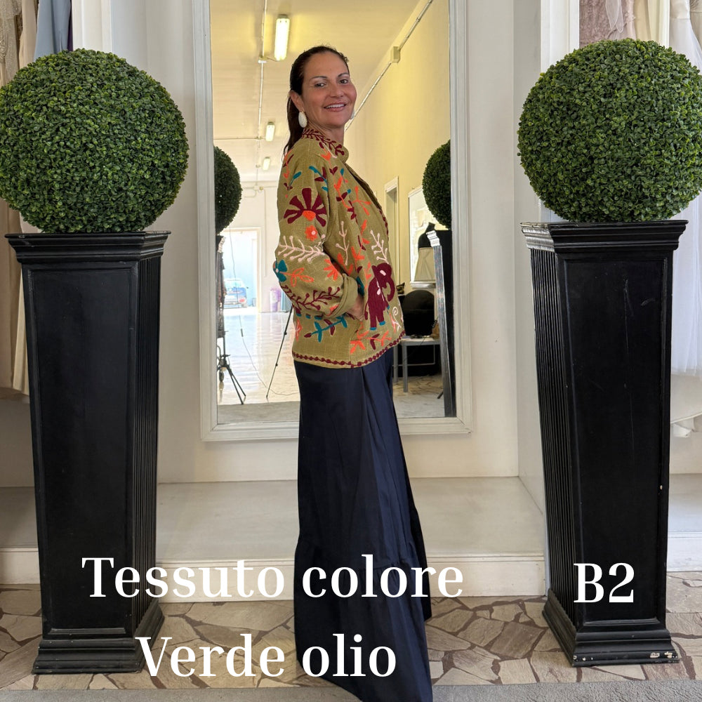 Suzani Indiano Estivo Verde Olio con Ricami