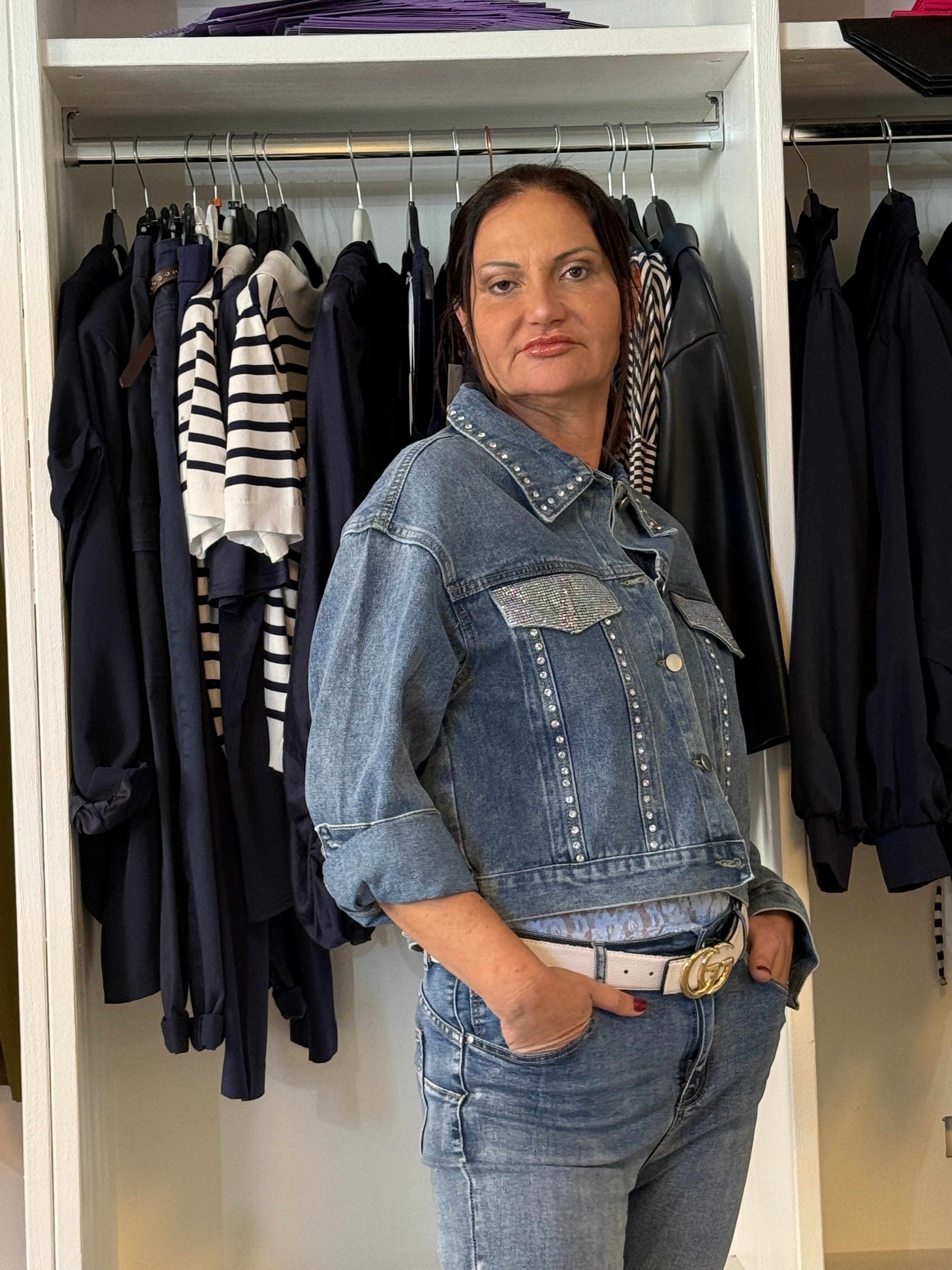 Giubbino in Denim Corto con Strass