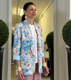 Blazer Floreale Senza Bottoni con Tasche Applicate