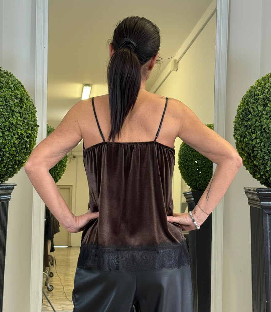 Canotta in Velluto e Pizzo con Spalline