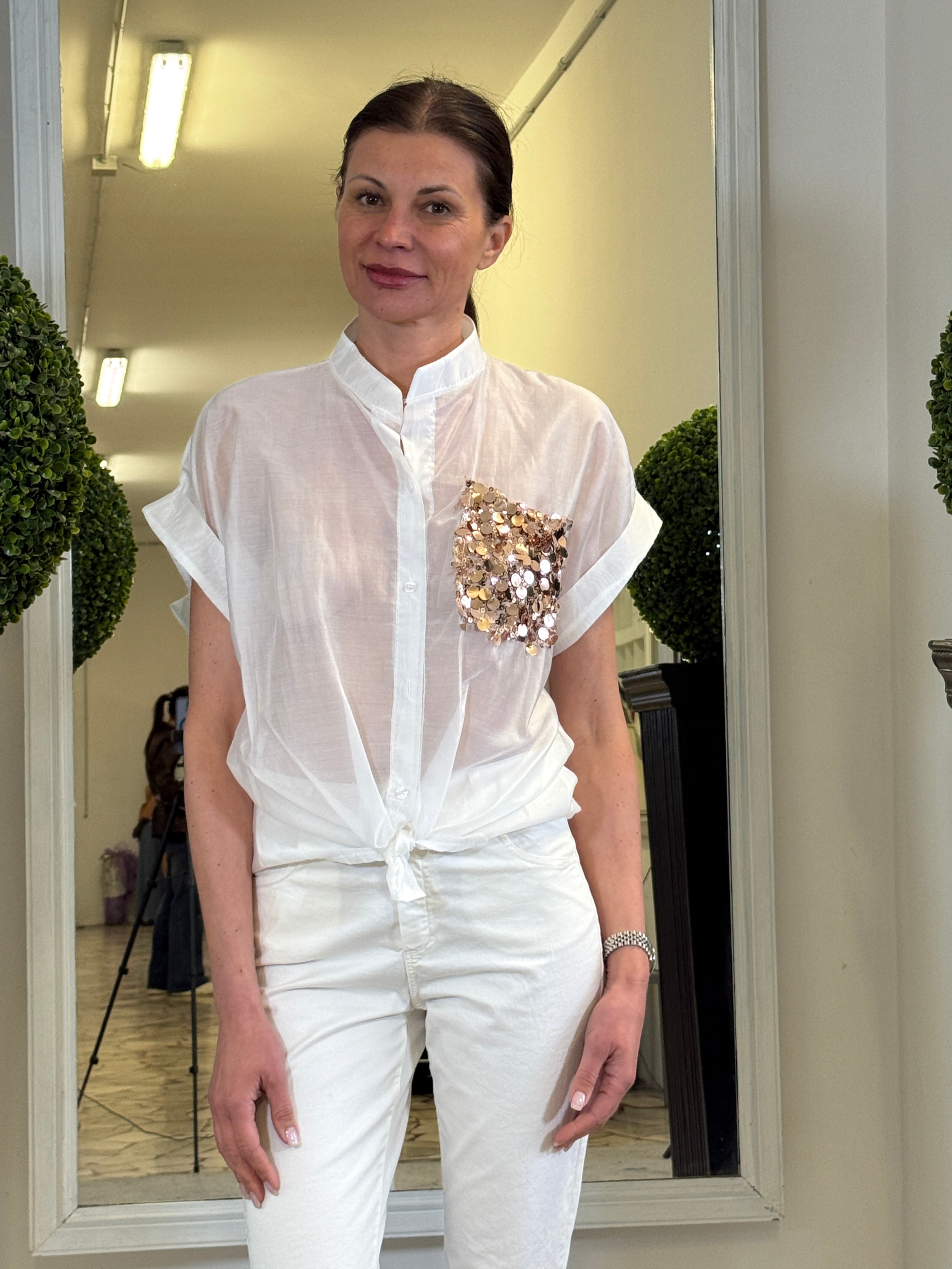 Camicia Manica Corta con Pailettes