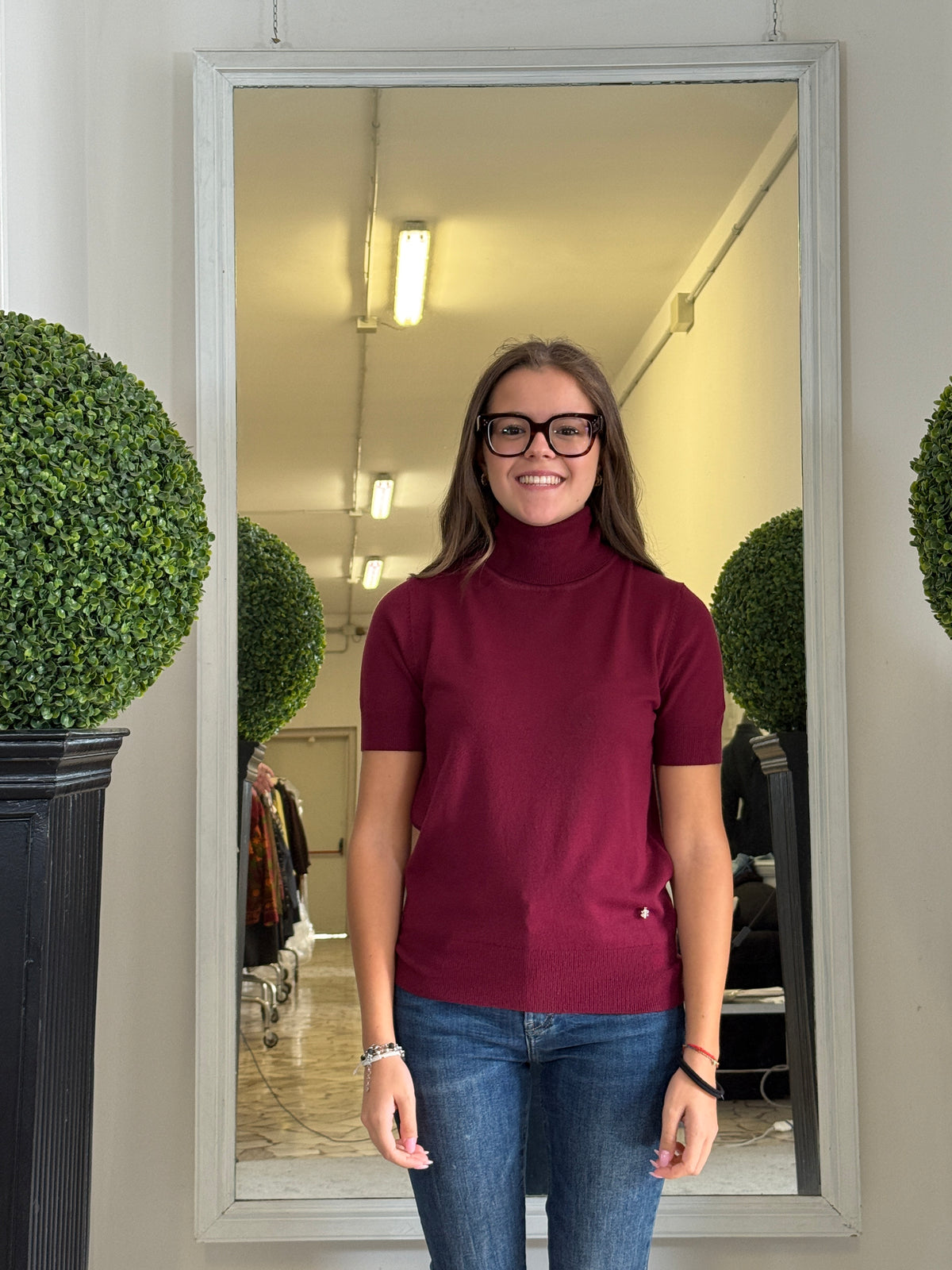 FreshFlower Dolcevita a Manica Corta in Maglia Fine