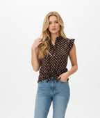 Camicia Senza Maniche con Rouches Collo alla Coreana Poise