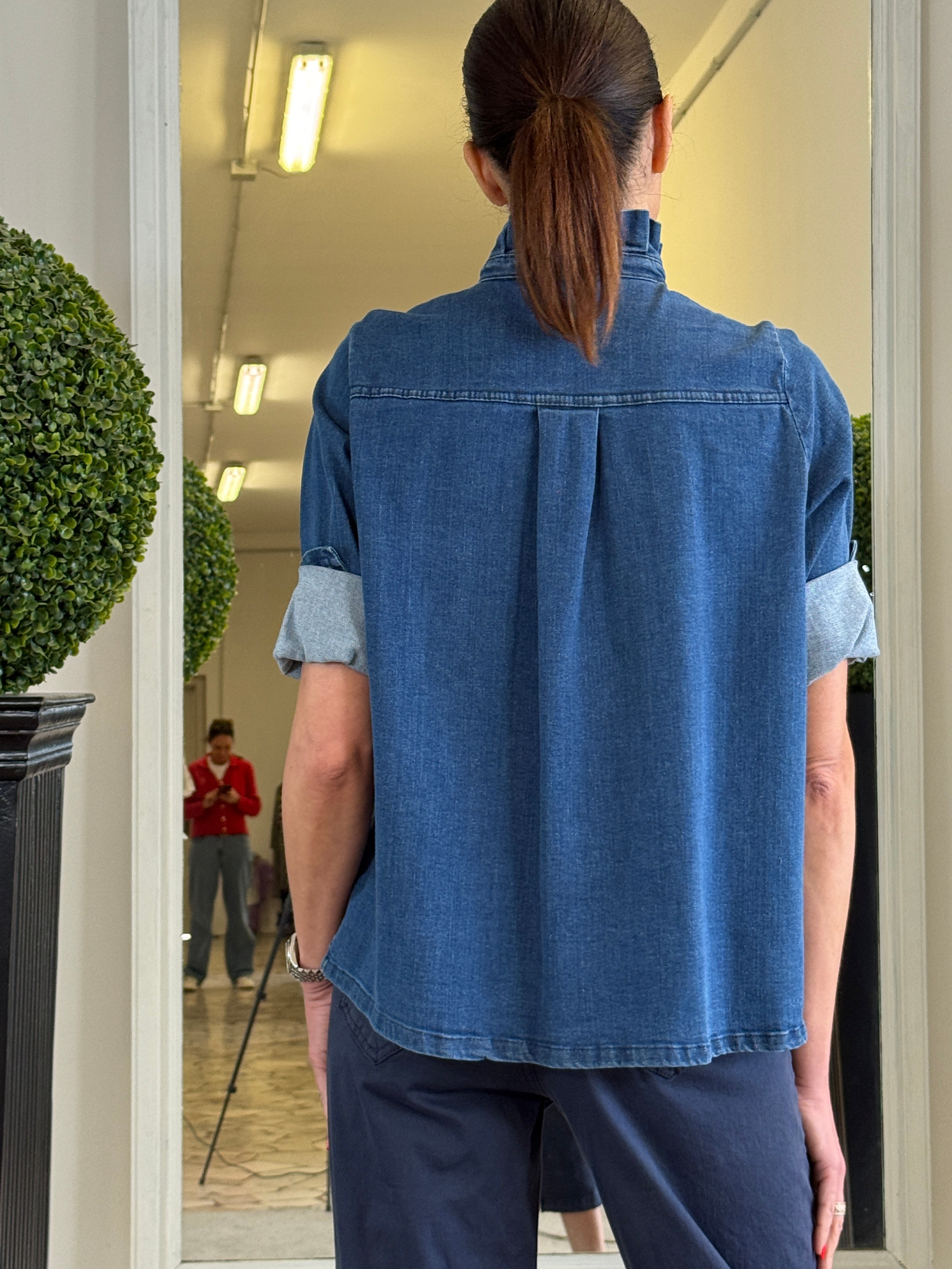 Camicia in Denim con Rouches al Collo