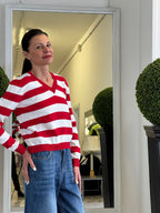 Tensione In Maglia Scollo a V Maniche Lunghe a Righe