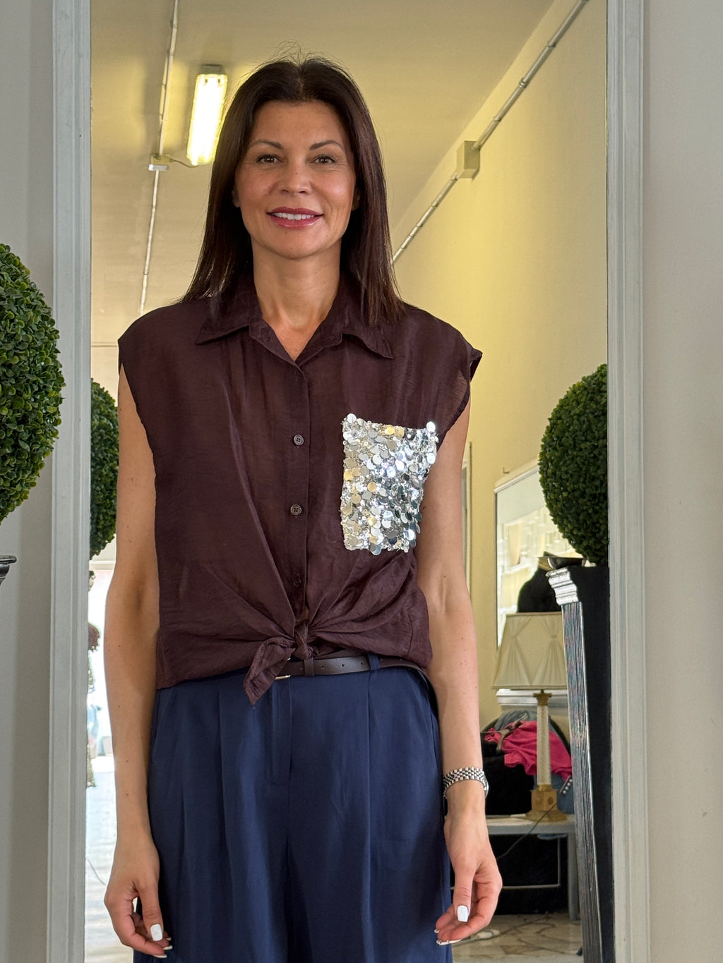 Camicia Senza Maniche con Pailettes
