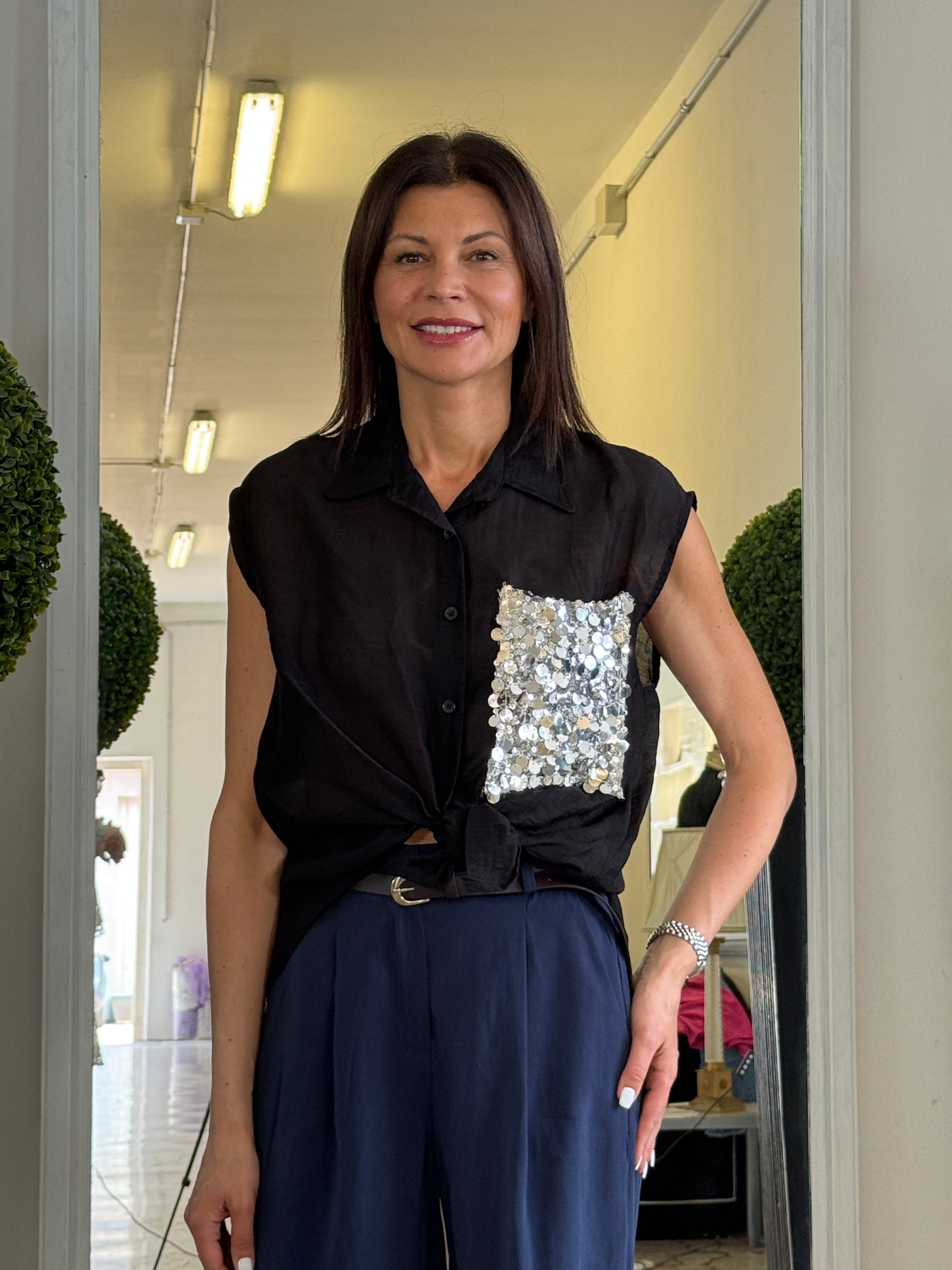 Camicia Manica Corta con Pailettes