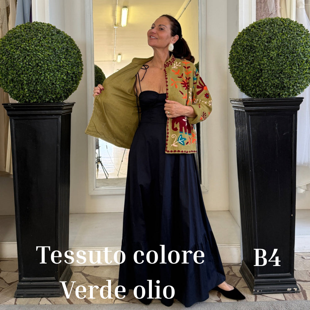 Suzani Indiano Estivo Verde Olio con Ricami